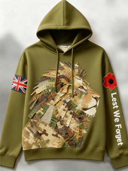Hombres British Lion Lest We Fget Drop-Shoulder Hoodie (sin bolsillos)