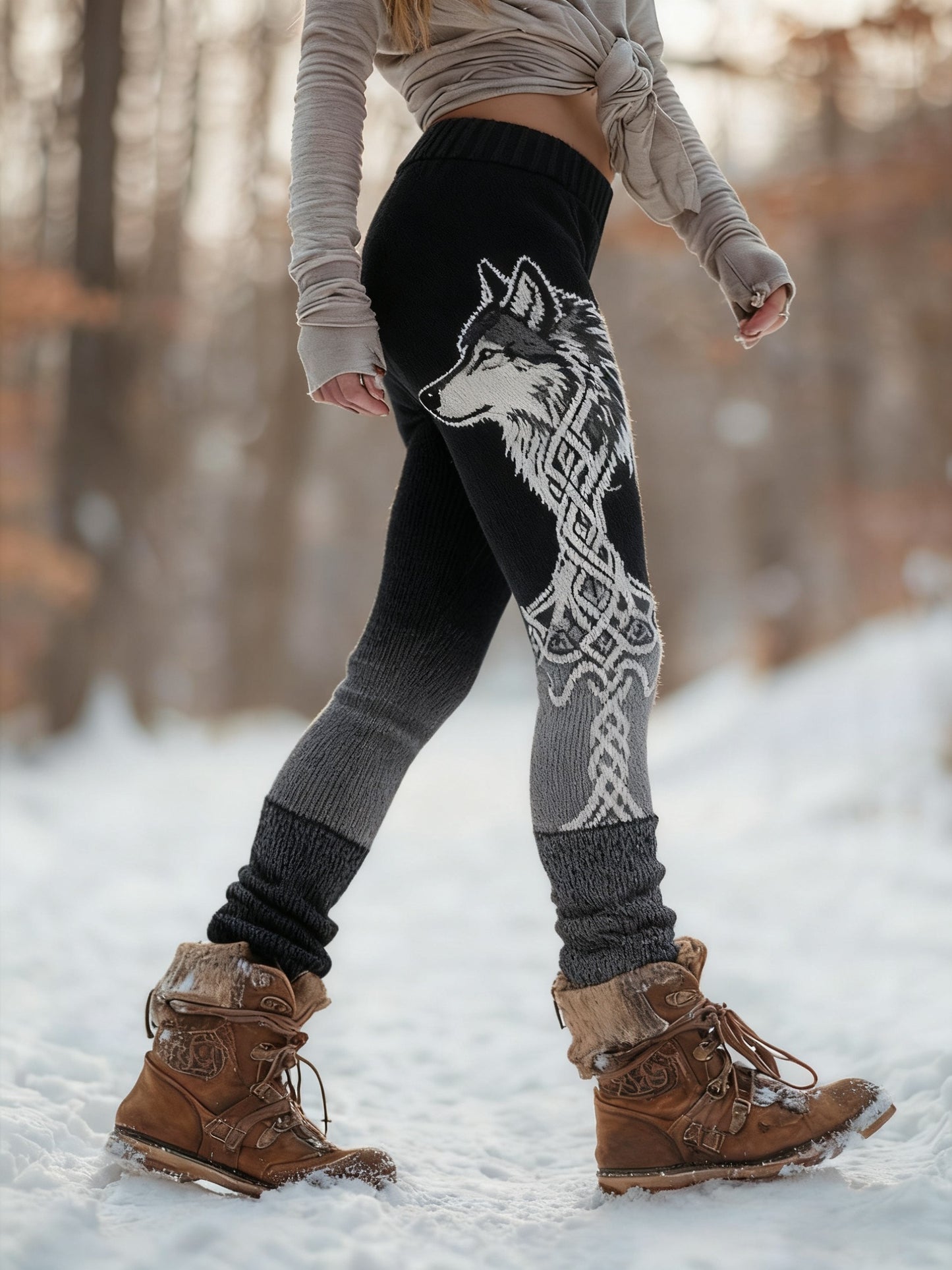 Viking Wolf Árbol de la vida Patrón Cozy Leggings para mujer