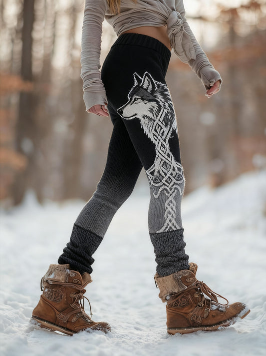 Viking Wolf Árbol de la vida Patrón Cozy Leggings para mujer