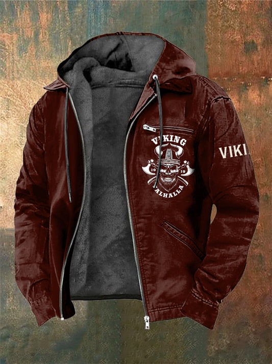 Hombres Viking Warrior Skull Impreso Chaqueta de manga larga con capucha