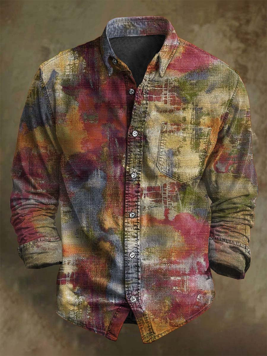 Camisa de manga larga casual con estampado degradado abstracto