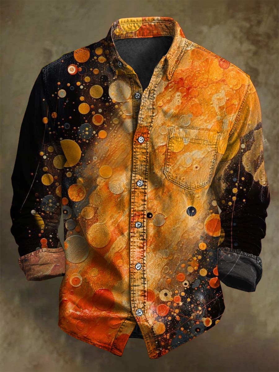 Camisa de manga larga informal con estampado de lunares de arte abstracto degradado