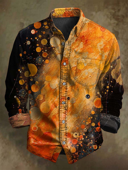 Camisa de manga larga informal con estampado de lunares de arte abstracto degradado