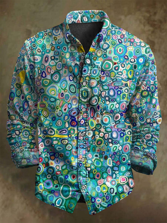 Camisa informal de manga larga con estampado de círculo irregular de pintura al óleo abstracta