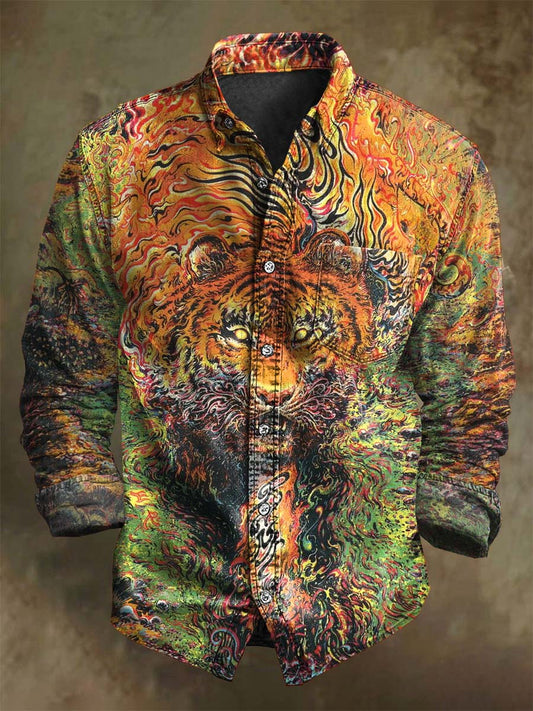 Camisa de manga larga informal con estampado de tigre abstracto