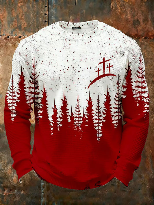 Camiseta casual con estampado cruzado de Navidad para hombre