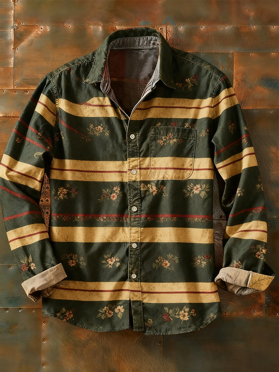 Camisa de manga larga casual de impresión de arte abstracto retro de los hombres