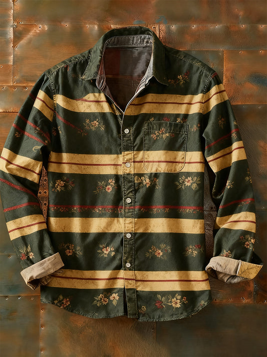 Camisa de manga larga casual de impresión de arte abstracto retro de los hombres