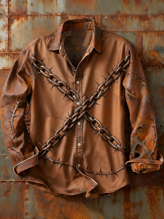 Camisa de manga larga casual de impresión de arte abstracto retro de los hombres