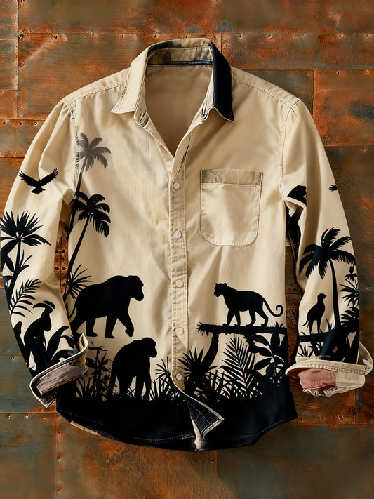 Camisa de manga larga casual de impresión de arte abstracto retro de los hombres