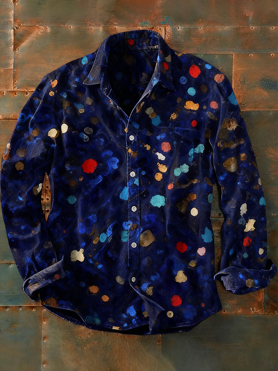 Camisa de manga larga casual de impresión de arte abstracto retro de los hombres