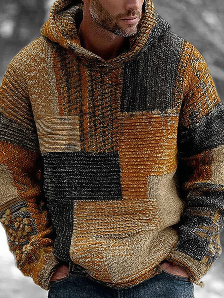 Retro Abstract Art Print Casual Cómoda sudadera con capucha de punto