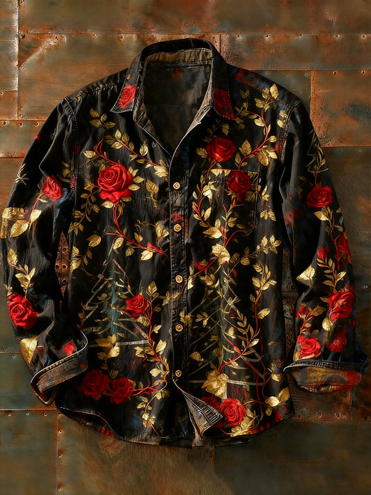 Camisa de manga larga casual de impresión de arte abstracto retro de los hombres