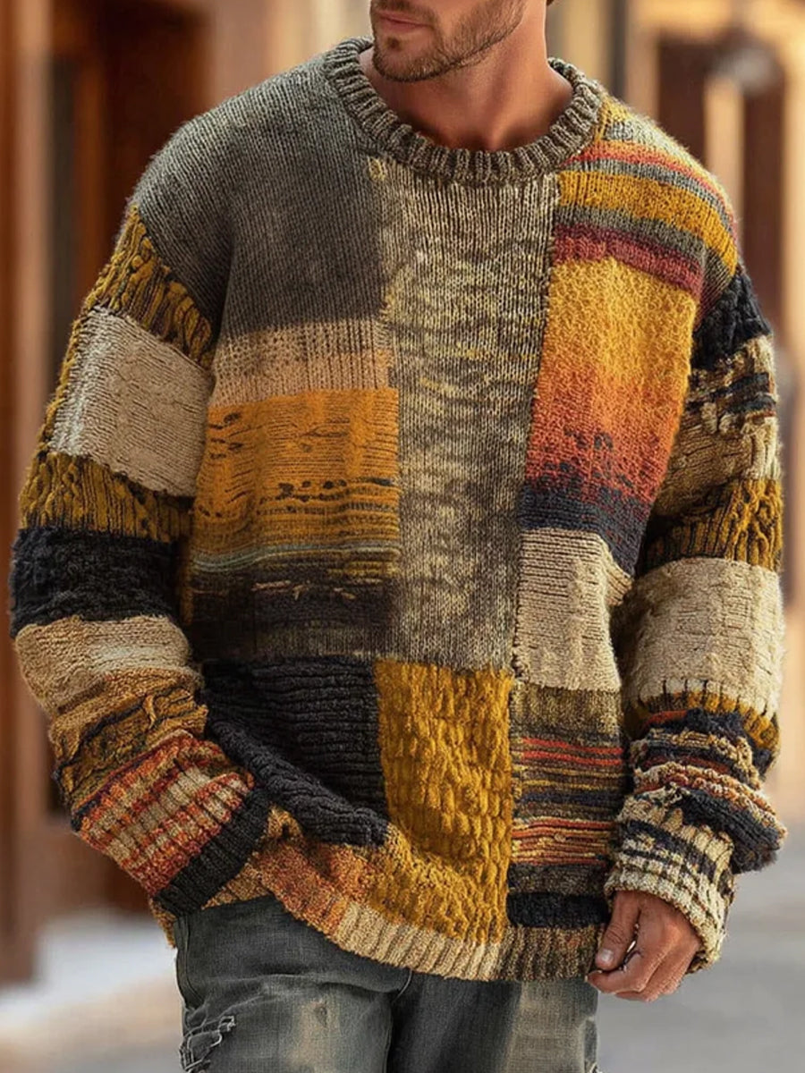 Suéter de punto cómodo de la impresión del arte abstracto retro de los hombres