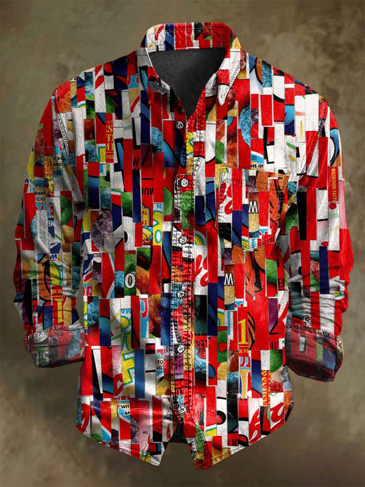 Camisa informal de manga larga con estampado de rayas irregulares de Doodle abstracto