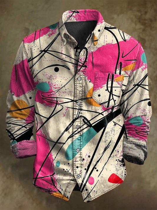Camisa de manga larga con estampado de rayas abstractas en contraste