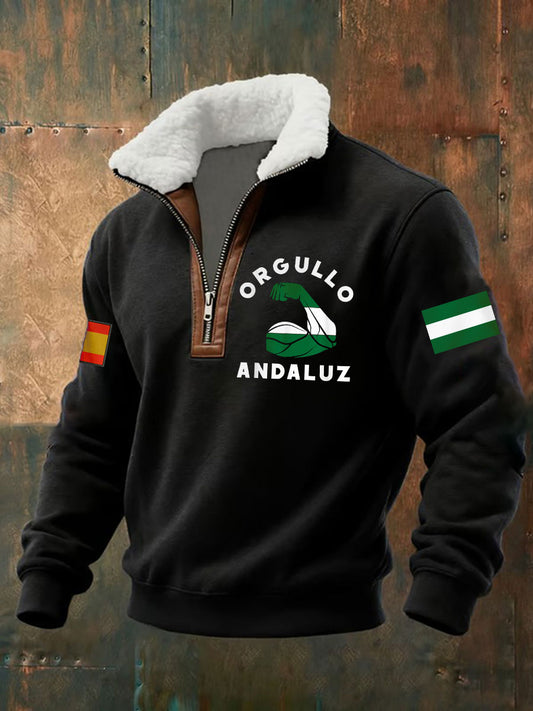 Hombres España Andalucía orgulloso impreso Plush Stand Collar sudadera