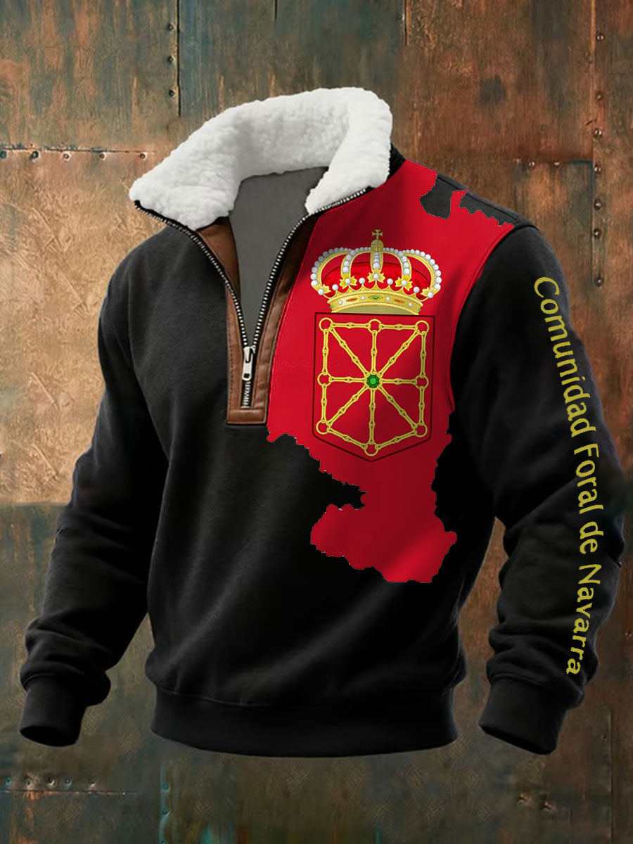 Hombres España Avarre Orgulloso Impreso Plush Stand Collar Sudadera