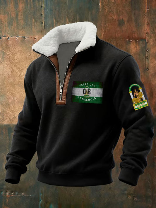 Hombres España Andalucía orgulloso impreso Plush Stand Collar sudadera