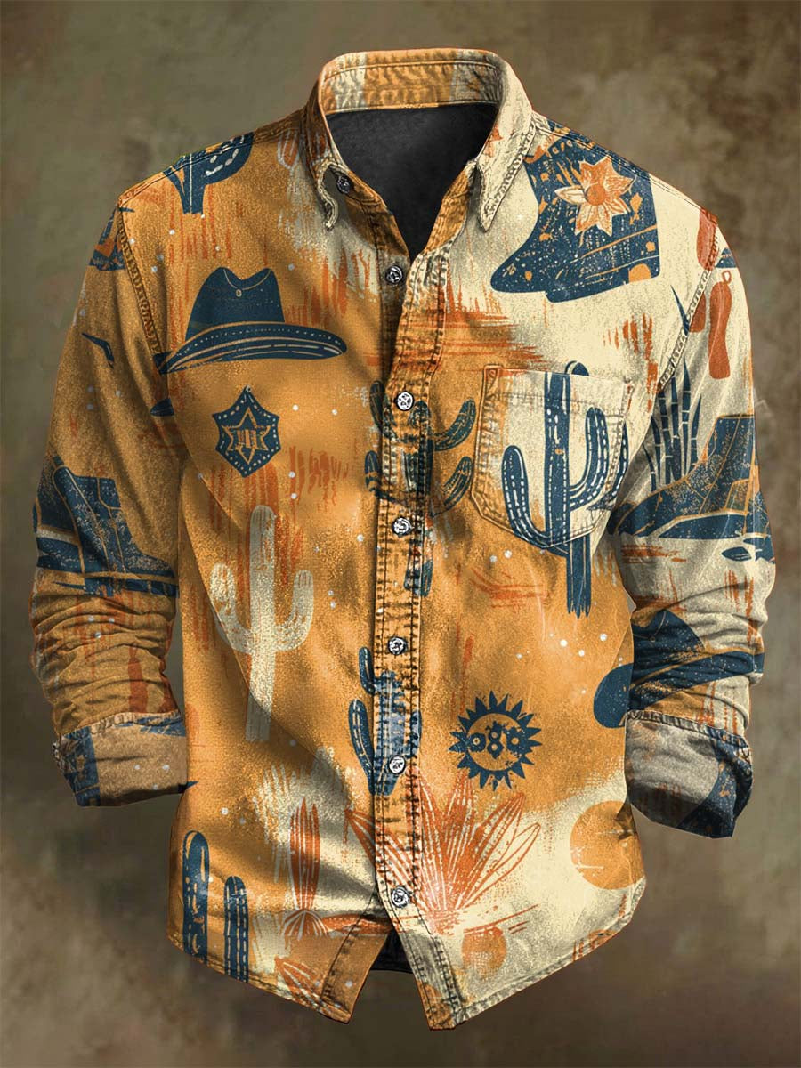 Camisa de manga larga casual con estampado de estilo occidental