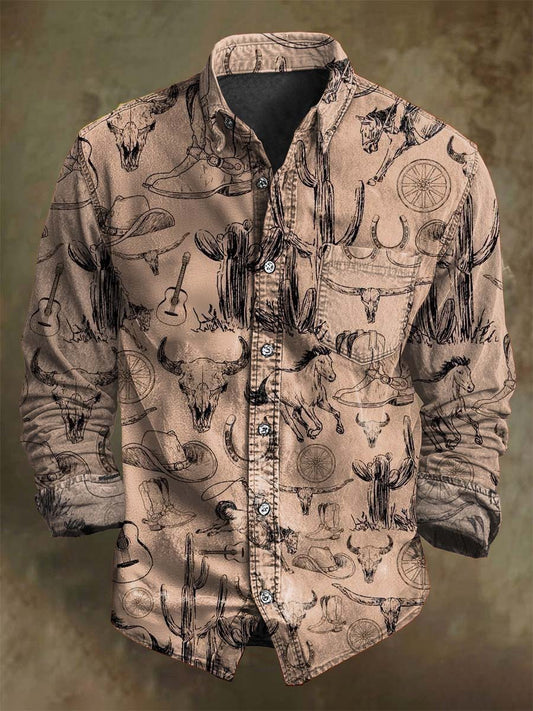 Camisa de manga larga casual con estampado de estilo occidental