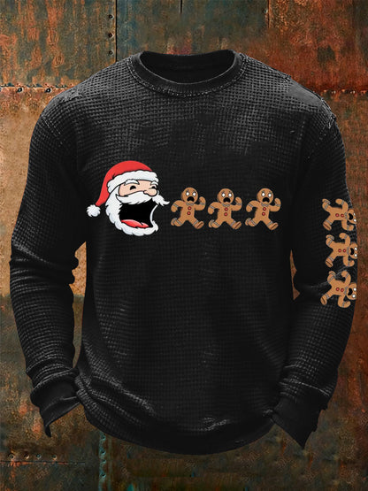 Camiseta divertida de la manga larga de la galleta de Santas de la galleta de la impresión del arte de la Navidad de los hombres