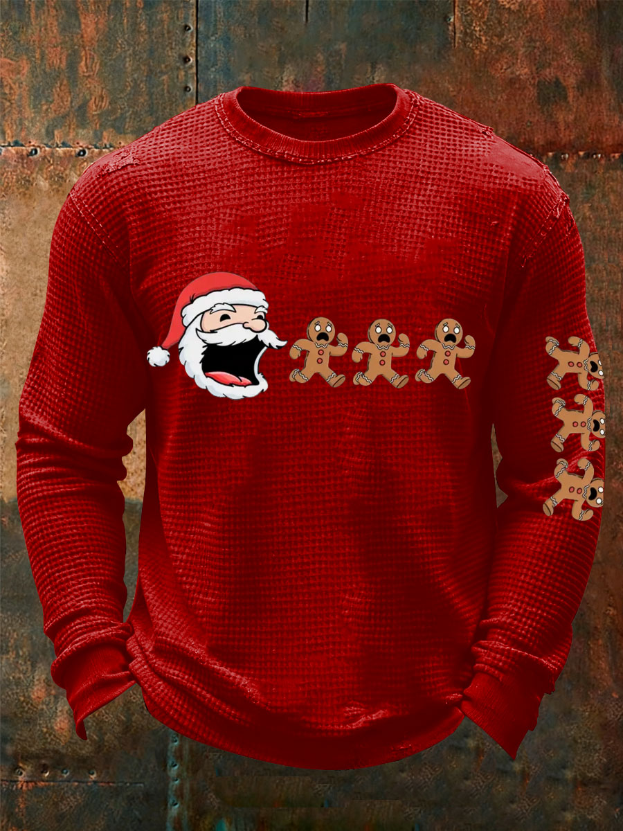 Camiseta divertida de la manga larga de la galleta de Santas de la galleta de la impresión del arte de la Navidad de los hombres