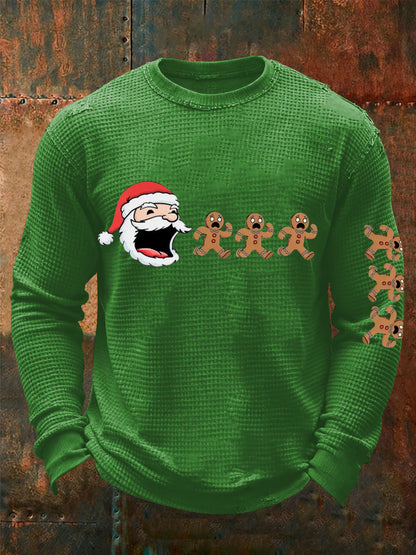 Camiseta divertida de la manga larga de la galleta de Santas de la galleta de la impresión del arte de la Navidad de los hombres