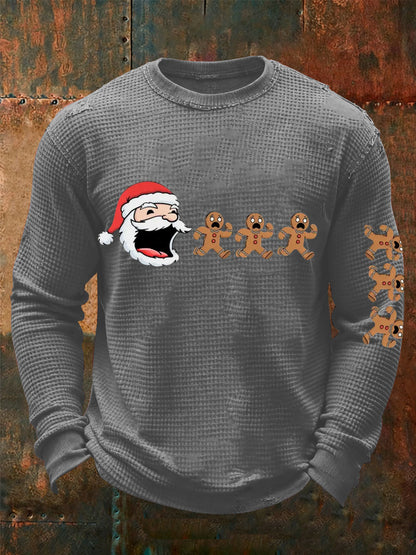 Camiseta divertida de la manga larga de la galleta de Santas de la galleta de la impresión del arte de la Navidad de los hombres