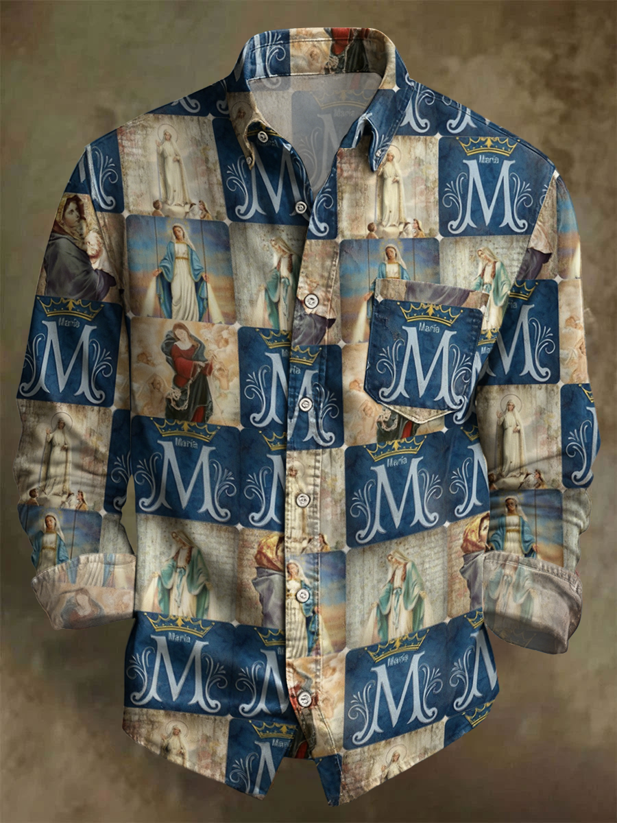 Camisa impresa arte de la Virgen María de los hombres