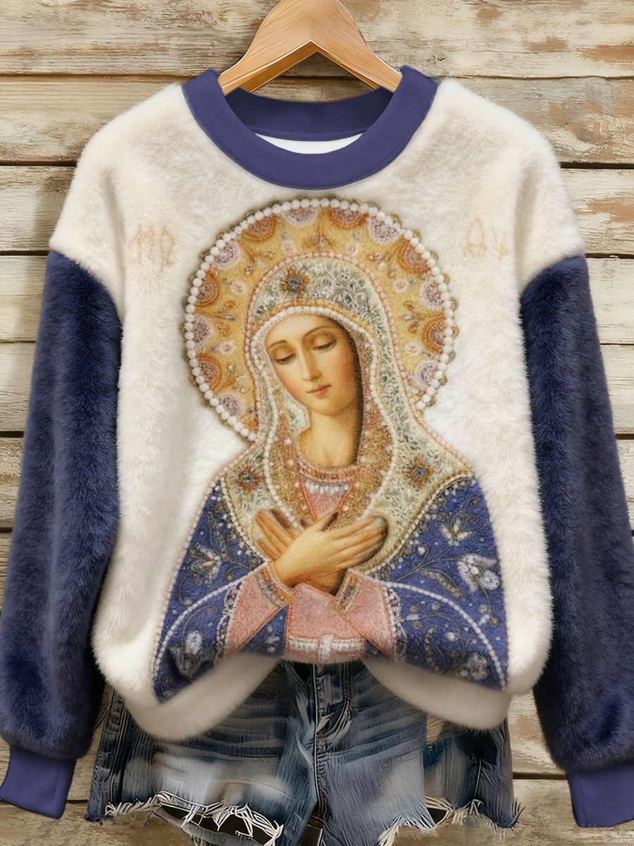 Sudadera de franela impresa arte de la Virgen María de las mujeres