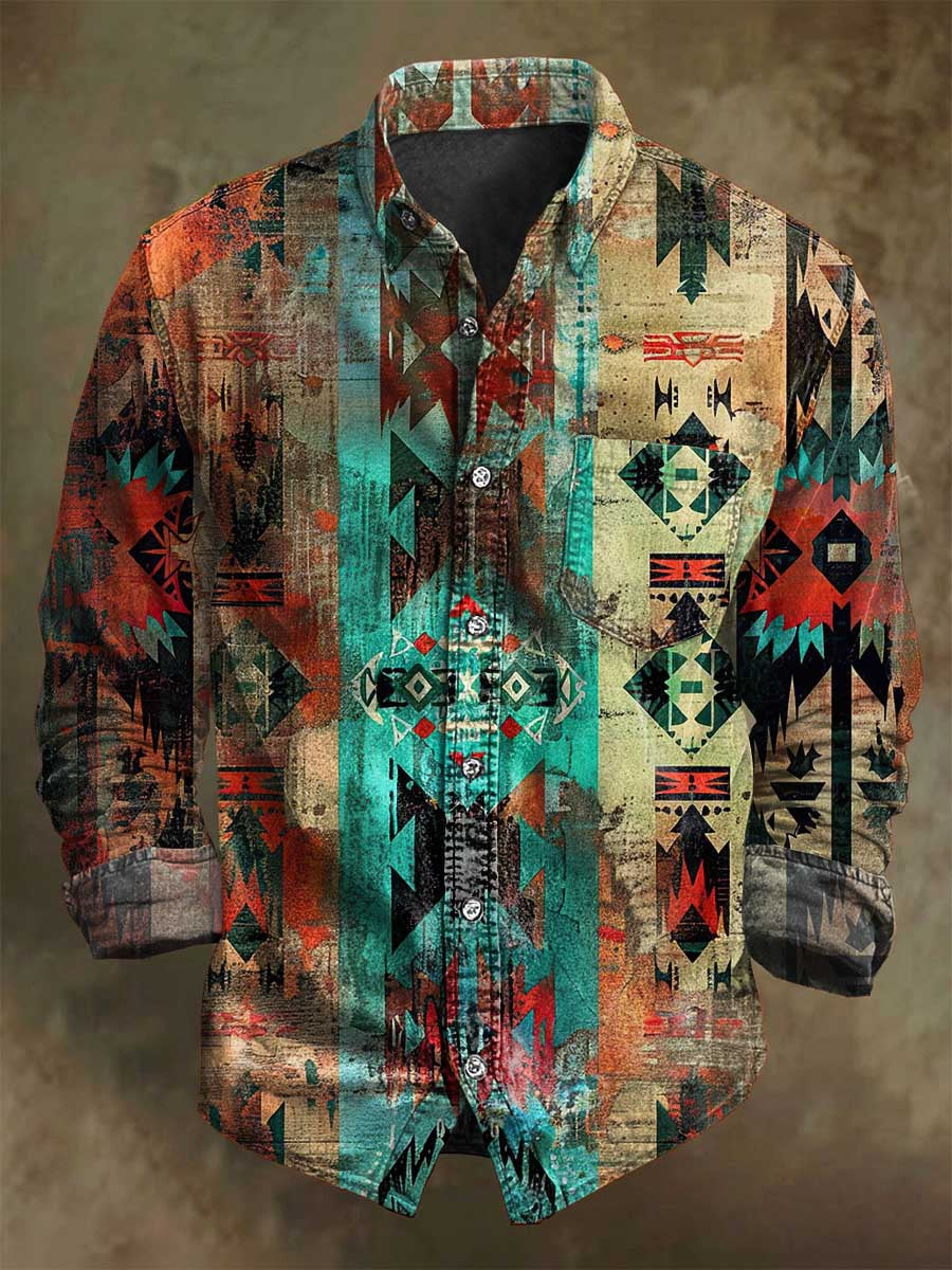 Camisa casual de manga larga con estampado de estilo occidental