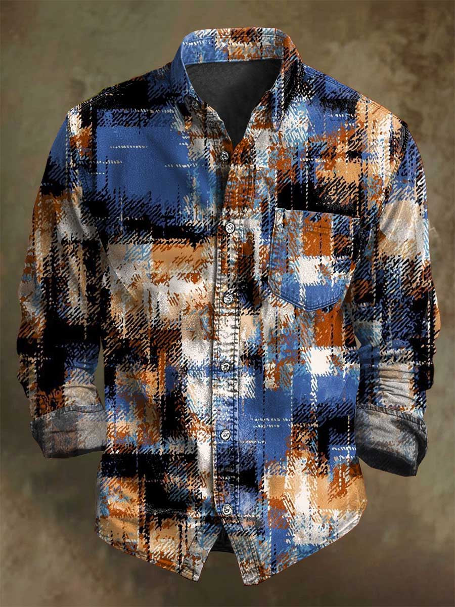 Camisa de manga larga casual con estampado de bloques de color abstracto