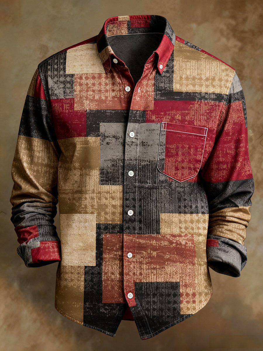 Camisa cómoda del estilo del negocio de la impresión retro del arte abstracto de los hombres