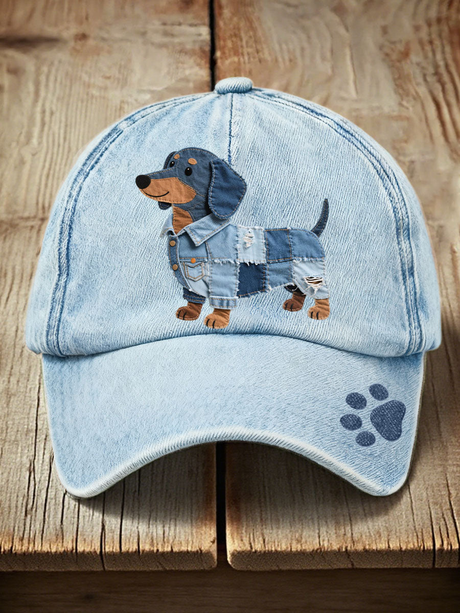 Unisex Denim Patchwork Dachshund Patrón Sombrero