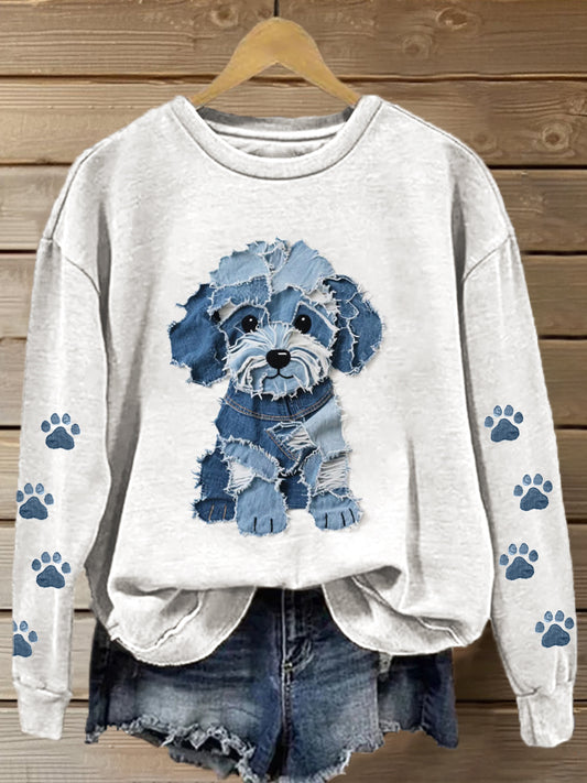 Sudadera de gradiente de arte de patchwork de perro encantador para mujer