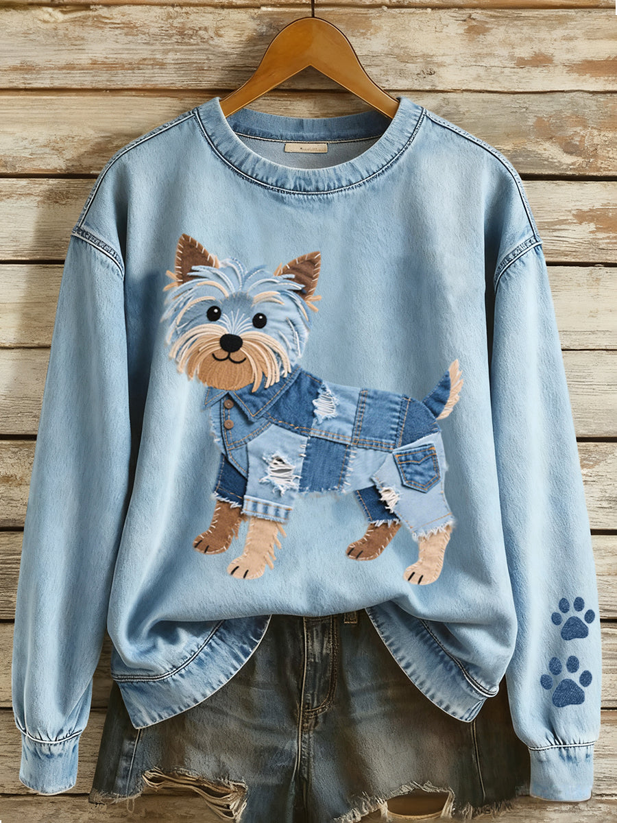 Sudadera con patrón de patchwork Yorkshire Terrier para mujer