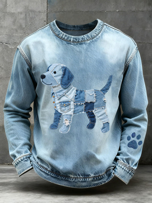 Hombres Denim Patchwork Art Beagle Perro Patrón Sudadera