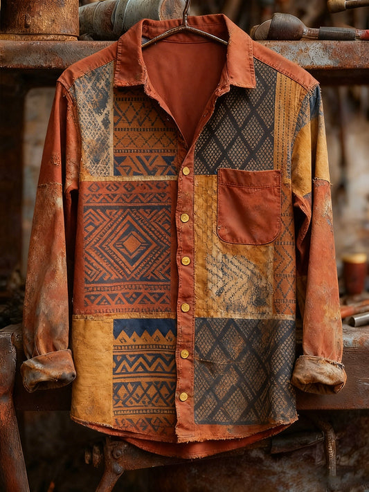 Camisa de manga larga cómoda ocasional de la impresión retro del arte de los hombres