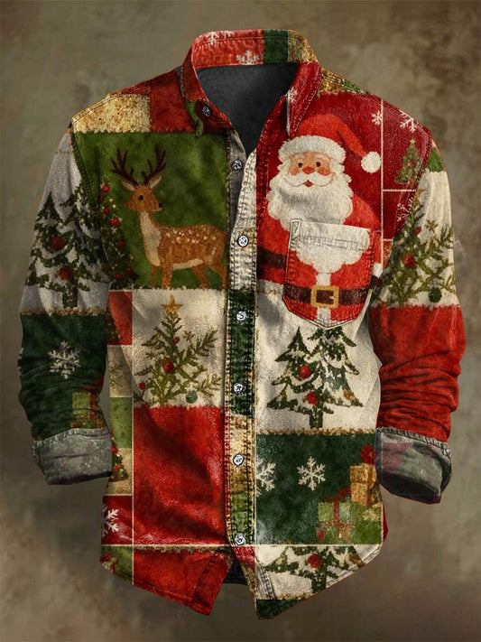Navidad Santa Reno Imprimir Casual Camisa de manga larga