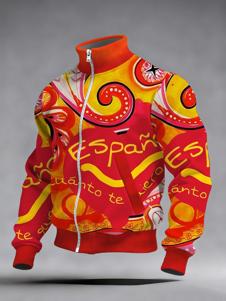 Hombres Vintage Moda Casual Stand Collar Zip-Up Sudadera