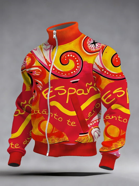 Hombres Vintage Moda Casual Stand Collar Zip-Up Sudadera