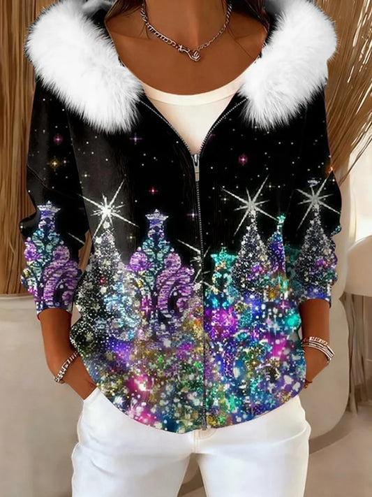 Rebeca encapuchada de la felpa cómoda del arte retro de la Navidad de las mujeres