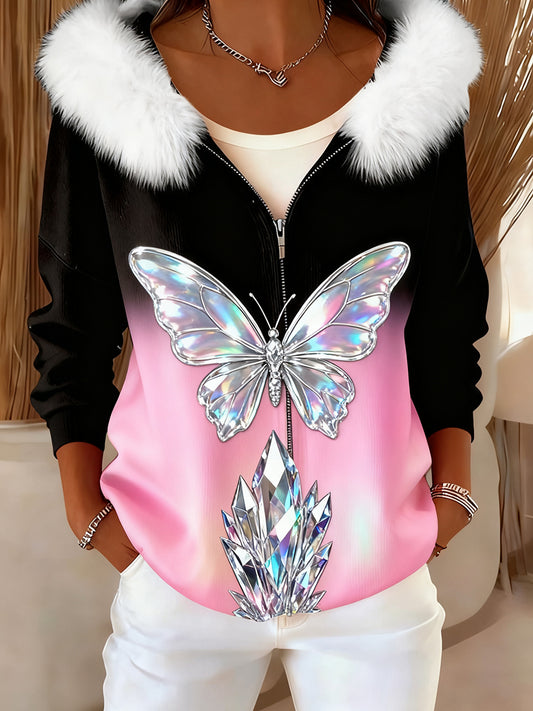 Rebeca con capucha de felpa cómoda de arte floral retro de las mujeres