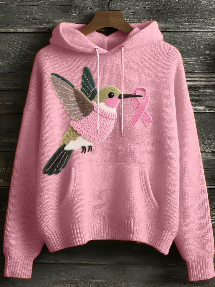Felt Art Hummingbird Pattern Cozy Knit Hoodie para mujer