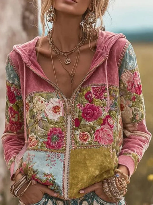 Mujer Cardigan Casual Estampado Floral Rosa