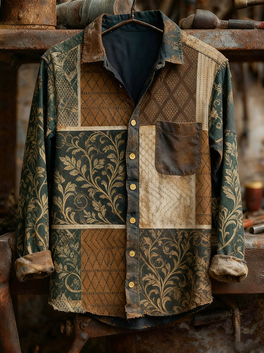 Camisa de manga larga cómoda ocasional de la impresión retro del arte de los hombres