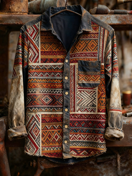 Camisa de manga larga cómoda ocasional de la impresión retro del arte de los hombres