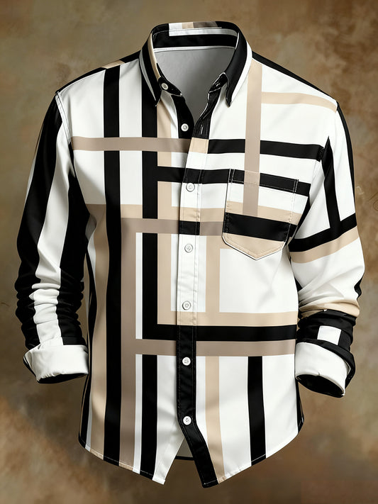 Camisa cómoda del estilo del negocio de la impresión retro del arte abstracto de los hombres