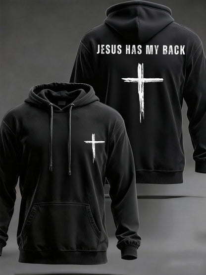 Hombres Jesús tiene mi espalda Cruz Fe Casual Hoodie